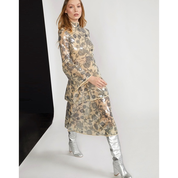 Cynthia Rowley Michelle Bell Sleeve Sequin Dress - Picture 3 of 7